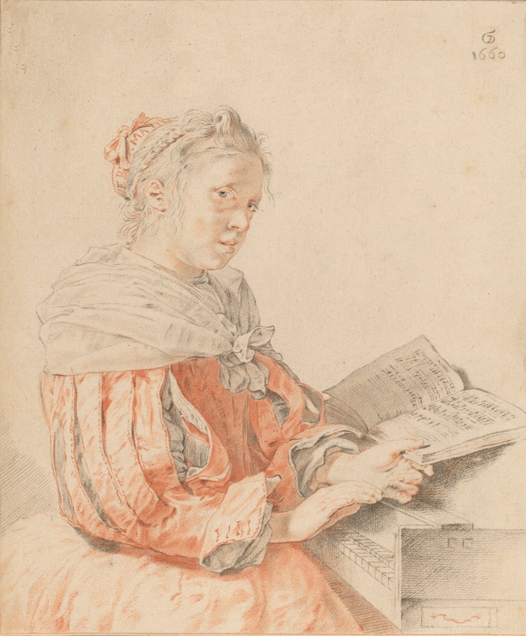 Ung pige ved tastaturet, 1767. af Johannes Kornlein