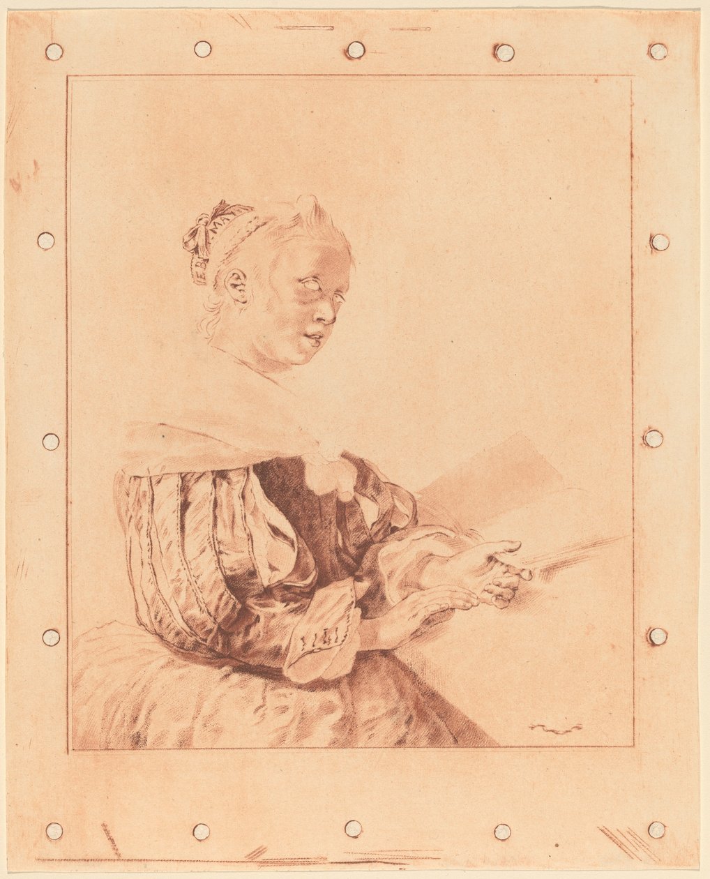 Ung pige ved tastaturet, 1767. af Johannes Kornlein