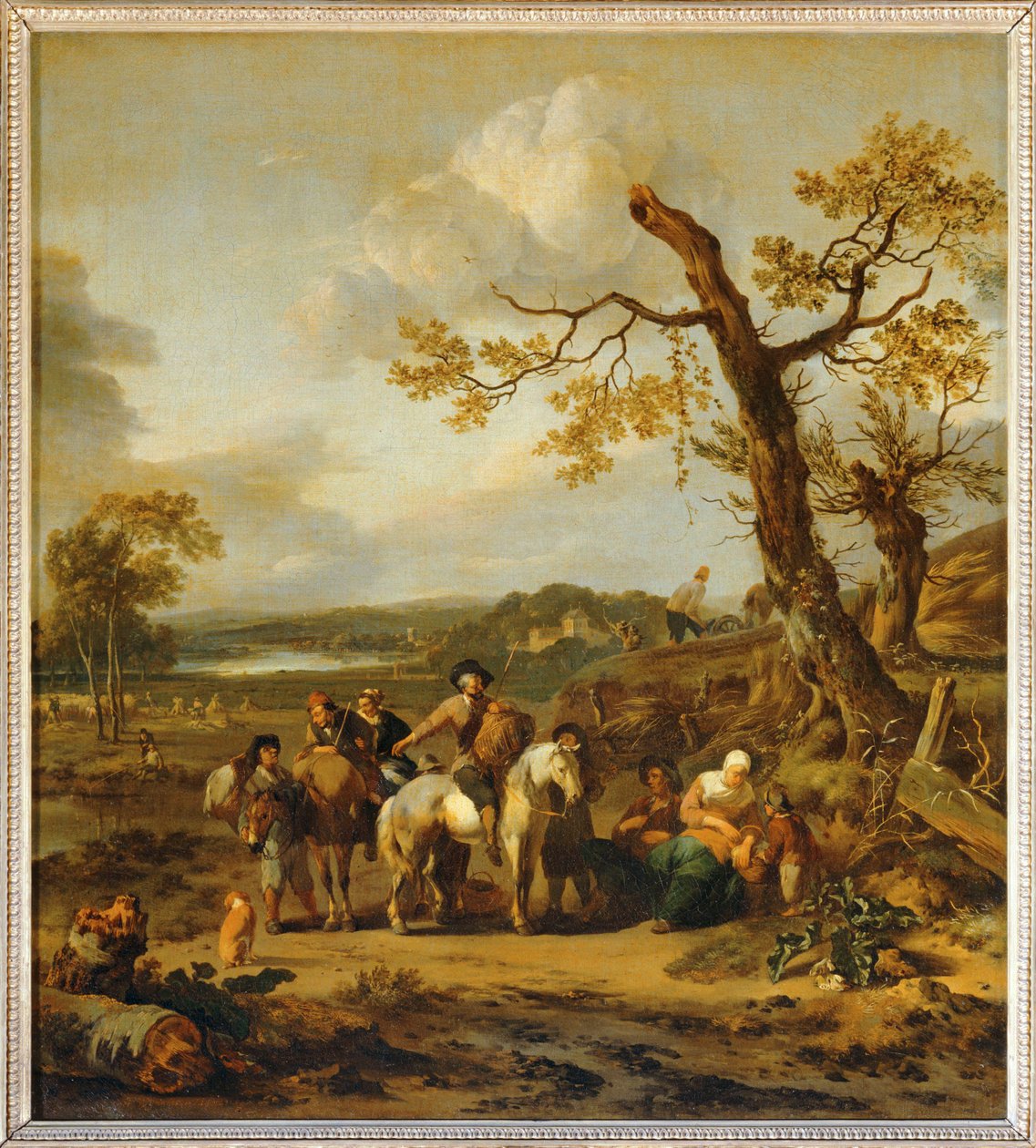 Halte de paysans allant au marche - Landmænd, der hviler sig på vej til markedet ... af Johannes Lingelbach