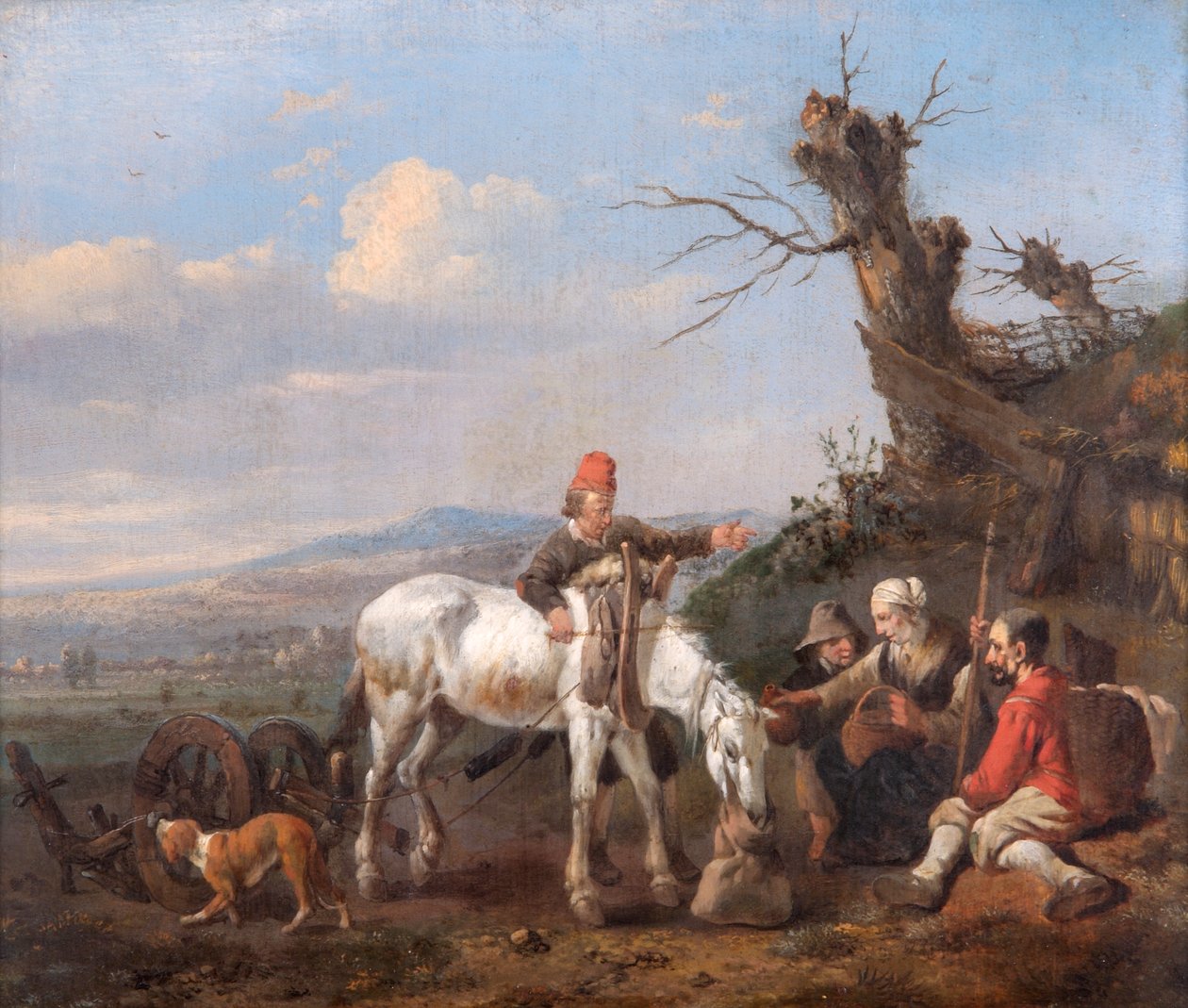 Landskab med rejsende hvilende (olie på egetræspanel) af Johannes Lingelbach