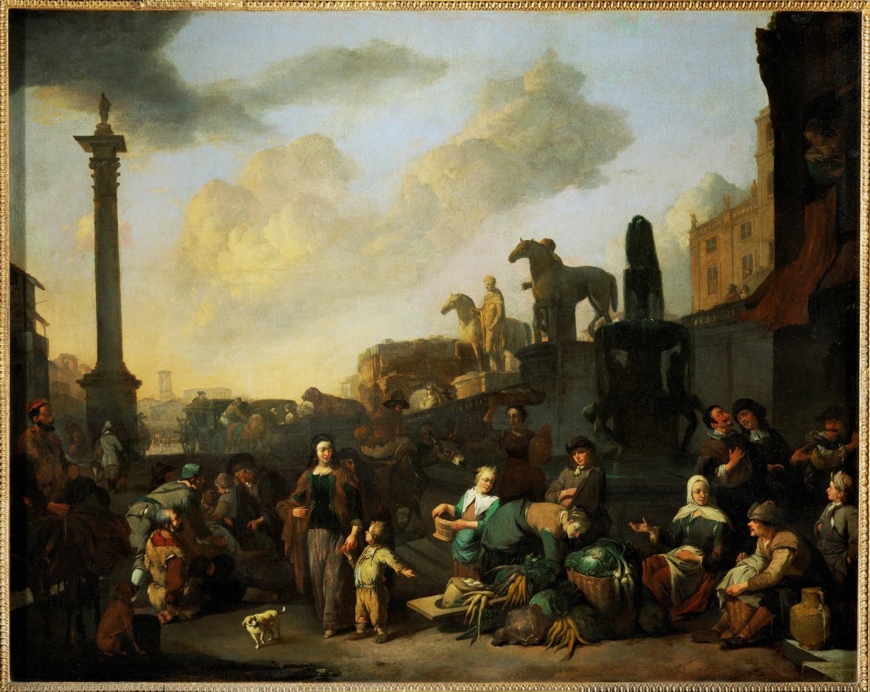 Le marche aux herbes a Rome - Urtemarkedet i Rom ... af Johannes Lingelbach