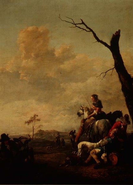 Hvile efter jagten (panel) af Johannes Lingelbach