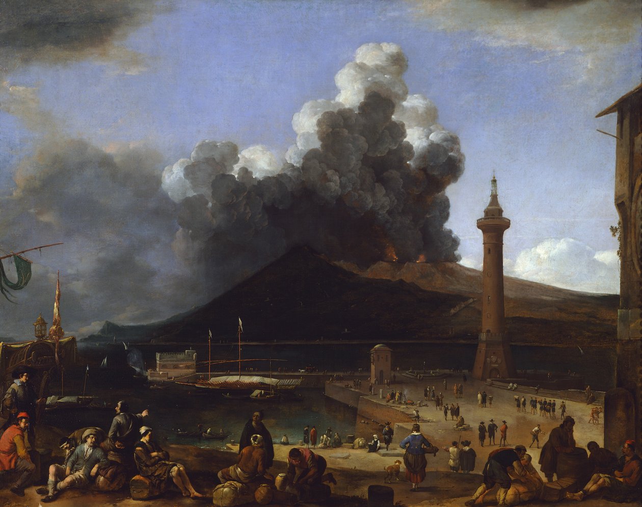 Napolin satama Vesuviuksen purkautuessa, kirjoittanut Johannes Lingelbach (1622-1674), Italia af Johannes Lingelbach