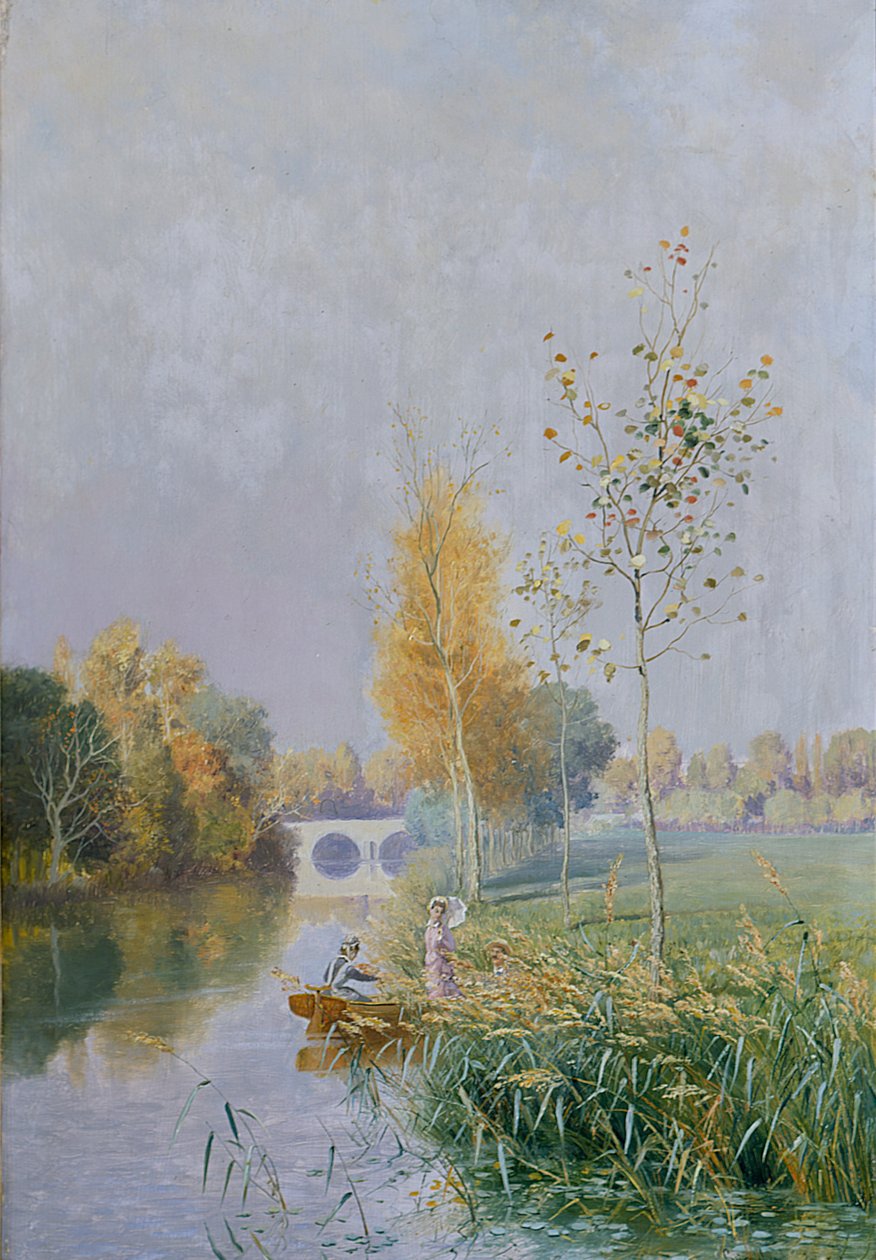 Mennesker i et flodlandskab af Johannes Martin Grimelund