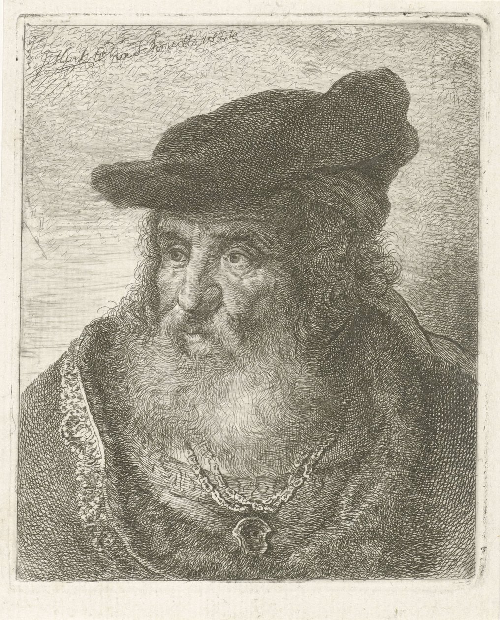 Portræt af en gammel mand med baret af Johannes Mock