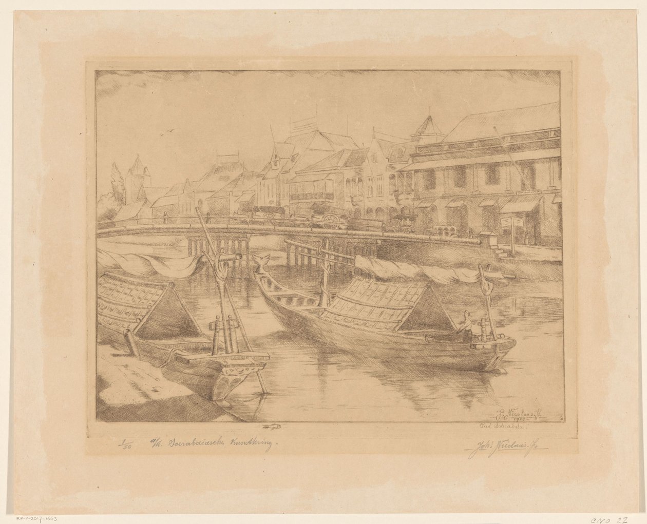 Rød bro i den nedre by Surabaya i det østlige Java af Johannes Nicolaas