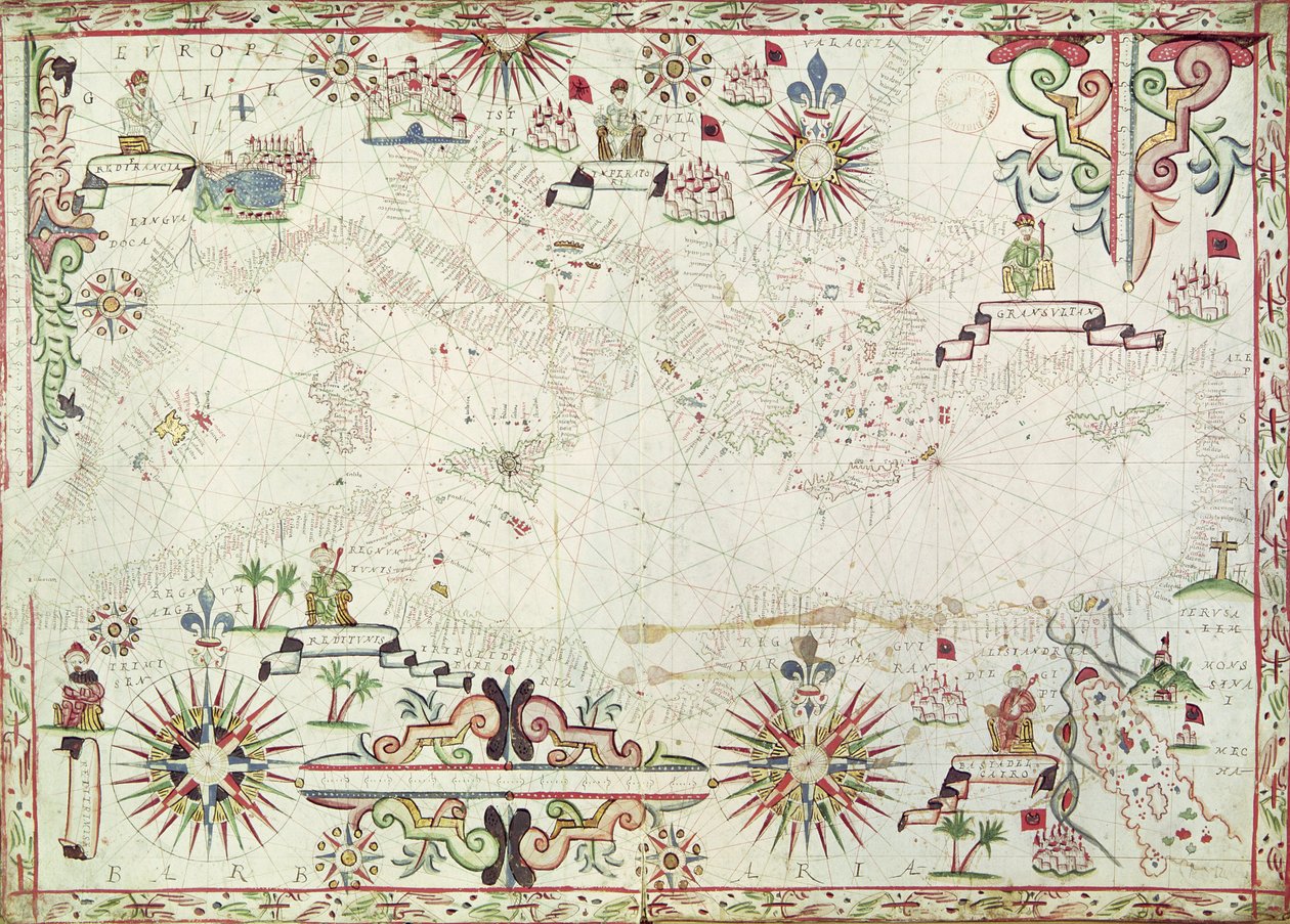 Kort over Middelhavet, 1625 af Johannes Oliva
