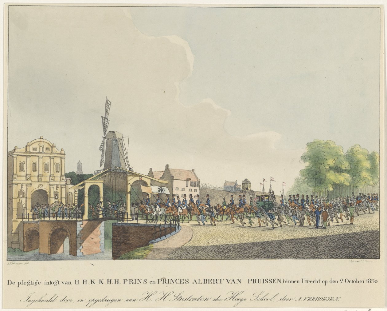 Prinsesse Marianne og hendes mand Prins Alberts indtræden i Utrecht, 1830 Den højtidelige indtræden af ​​H.H.K.K.H.H. Prins og Prinser Albert af Preussen i Utrecht den 2. oktober 1830 (titel på objekt) af Johannes Paulus Houtman