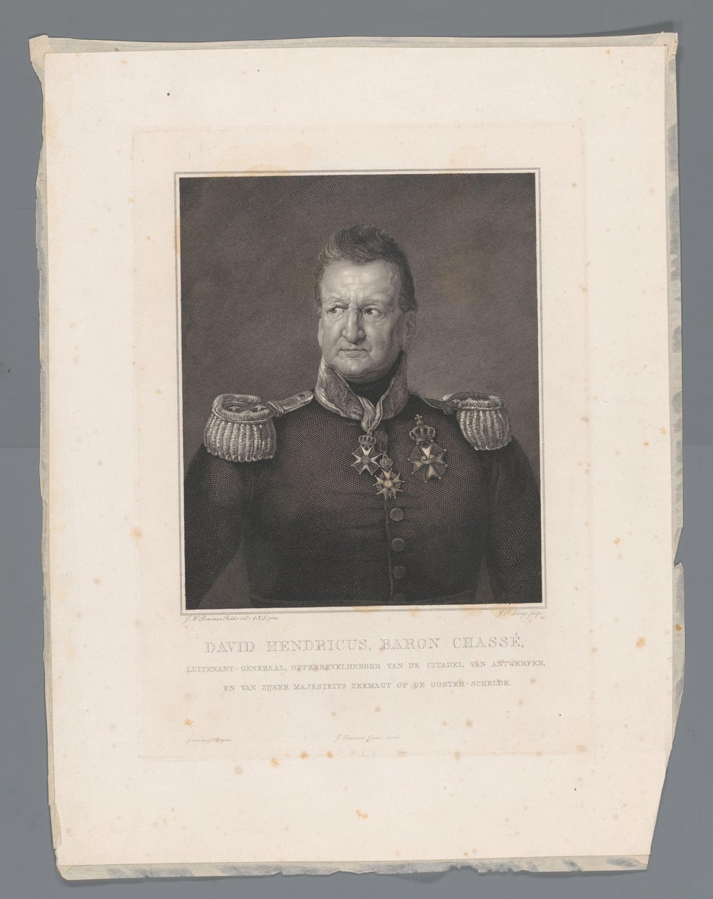 David Hendricus, Baron Chassé, generalløjtnant, øverstbefalende for Citadellet i Antwerpen og for Hans Majestæts sømagt på den østlige Schelde (titel på objekt) af Johannes Philippus Lange