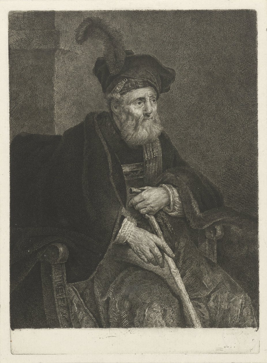 Portræt af en ukendt gammel mand i en stol af Johannes Pieter de Frey