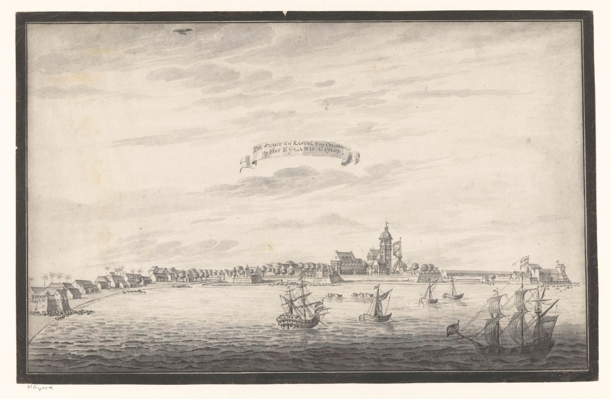 Udsigt over Colombo De Stadt og Kastel Von Colombo. On The Eijland Ceijlon (titel på objekt) af Johannes Rach (possibly)