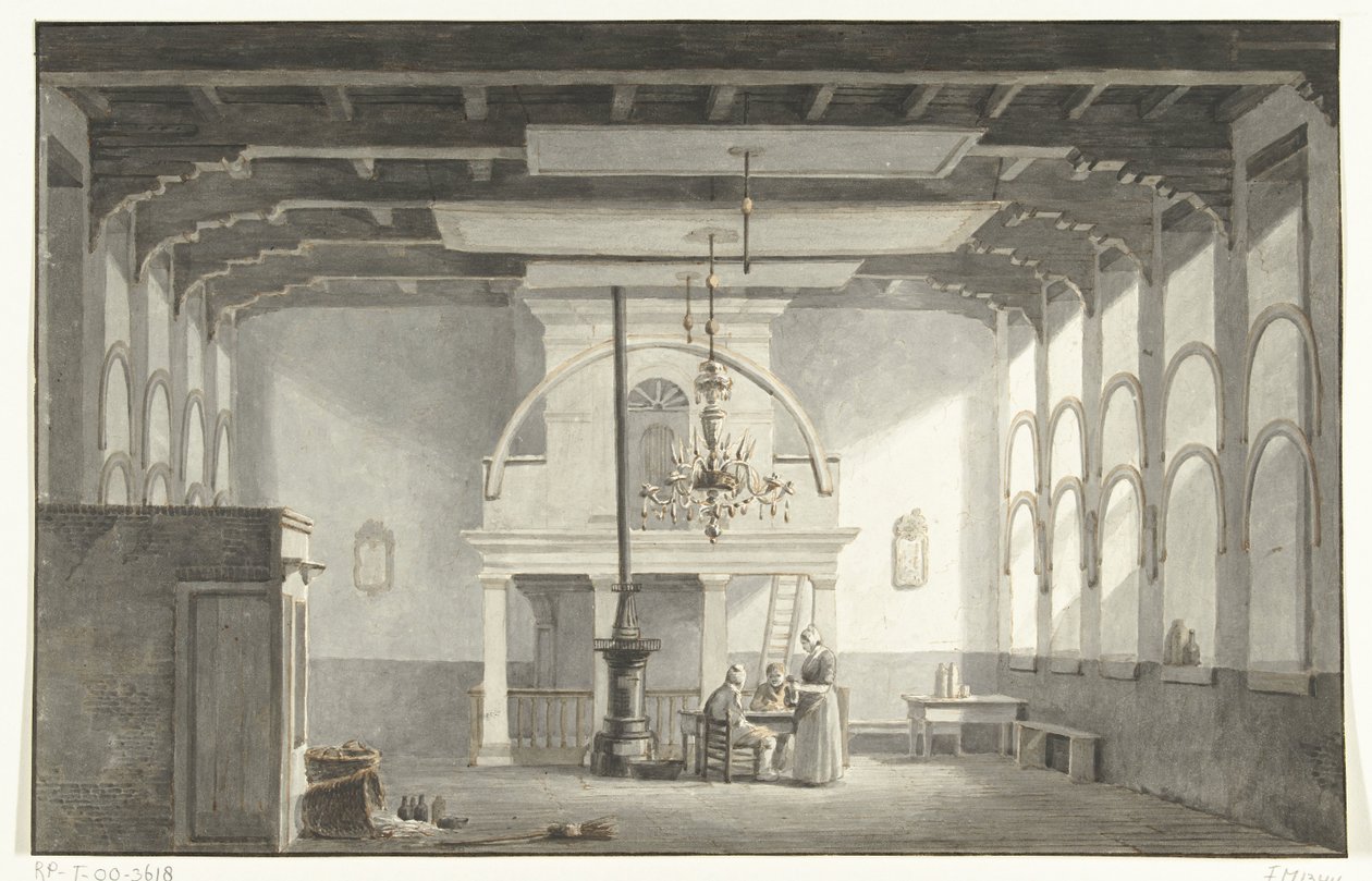 Salen i Kloveniersdoelen i Dordrecht, hvor Nationalsynoden blev holdt i årene 1618-1619, 1836 af Johannes Rutten (signed by artist)