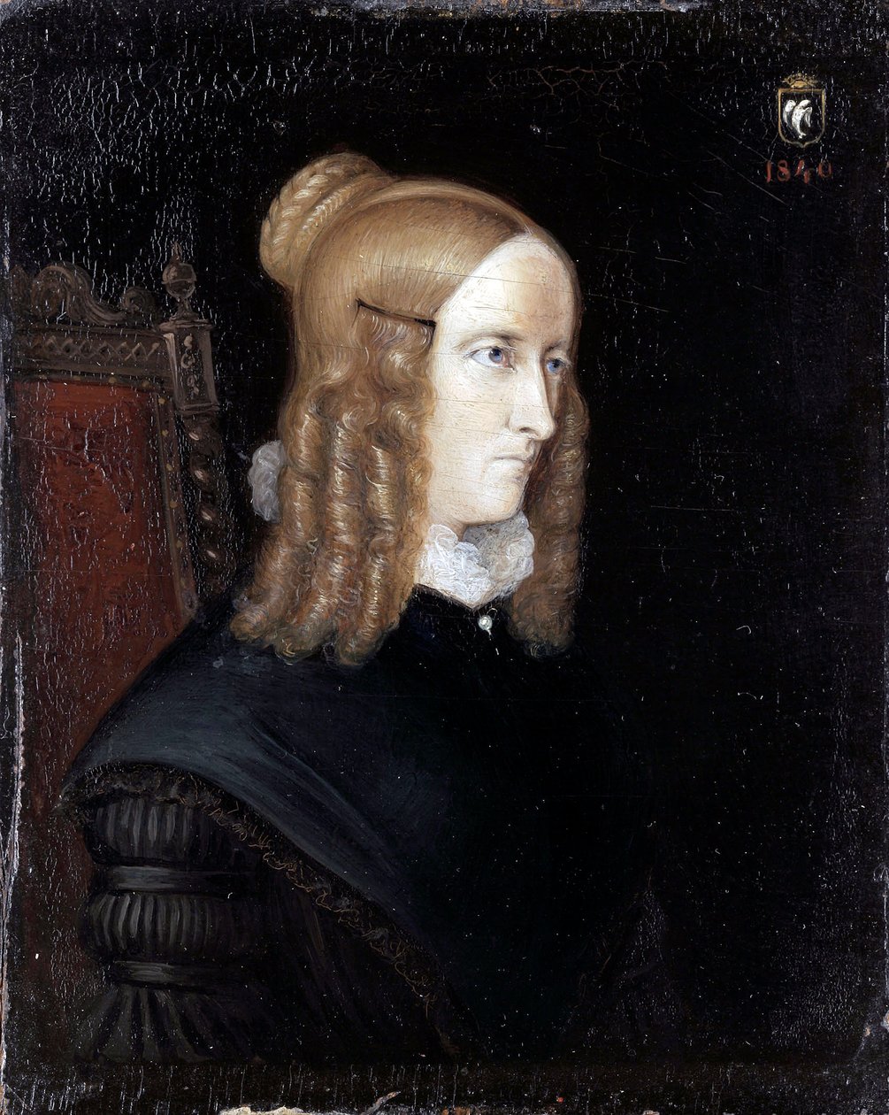 Portræt af Annette von Droste-Huelshoff (Droste Huelshoff) (1797-1848) - Maleri af Johann Joseph Sprick (1808-1842) af Johannes Sprick
