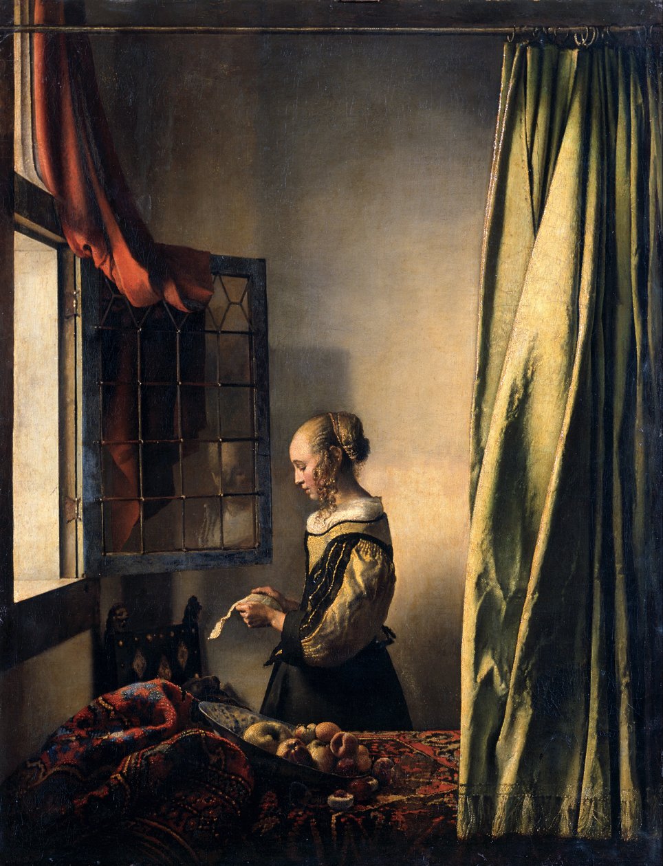 Mädchen, das einen Brief am offenen Fenster liest af Johannes Vermeer