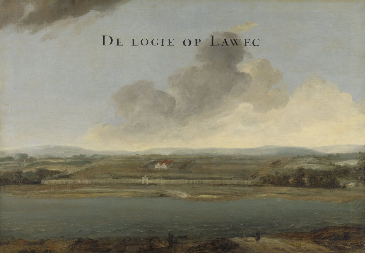To visninger af det hollandske østindiske kompagnis handelssteder: Lawec i Cambodja og Banda på de sydlige Molukker Udsigt over den hollandske bosættelse ved Lawec i Cambodja af Johannes Vinckboons (attributed to)