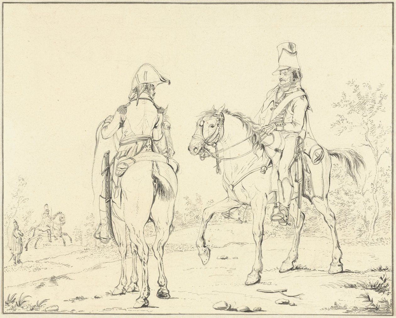 To franske kavalerister til hest af Johannes Vinkeles