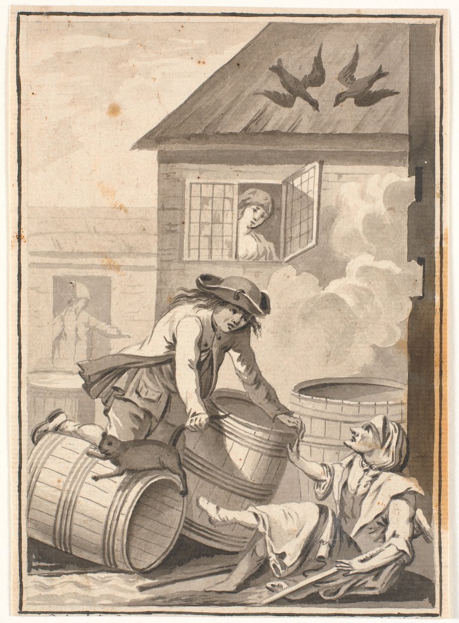 Jens Blok og Gunild. Illustration til Ludvig Holberg: Peder Paars 1772. (2. bog, 3. sang) af Johannes Wiedewelt