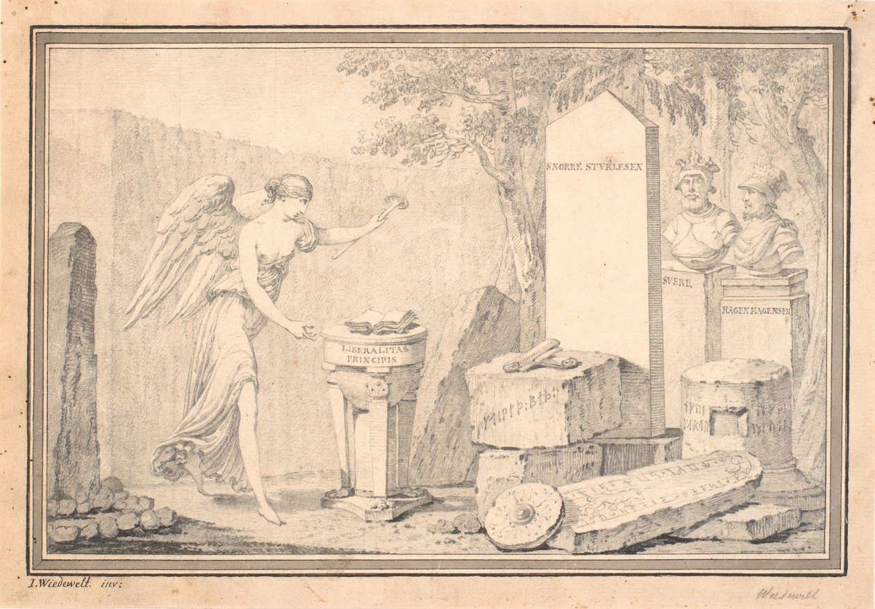 Titelvignet til Snorri Sturleson (red. G. Schiøning): Heimskringla, bind I, 1778 af Johannes Wiedewelt