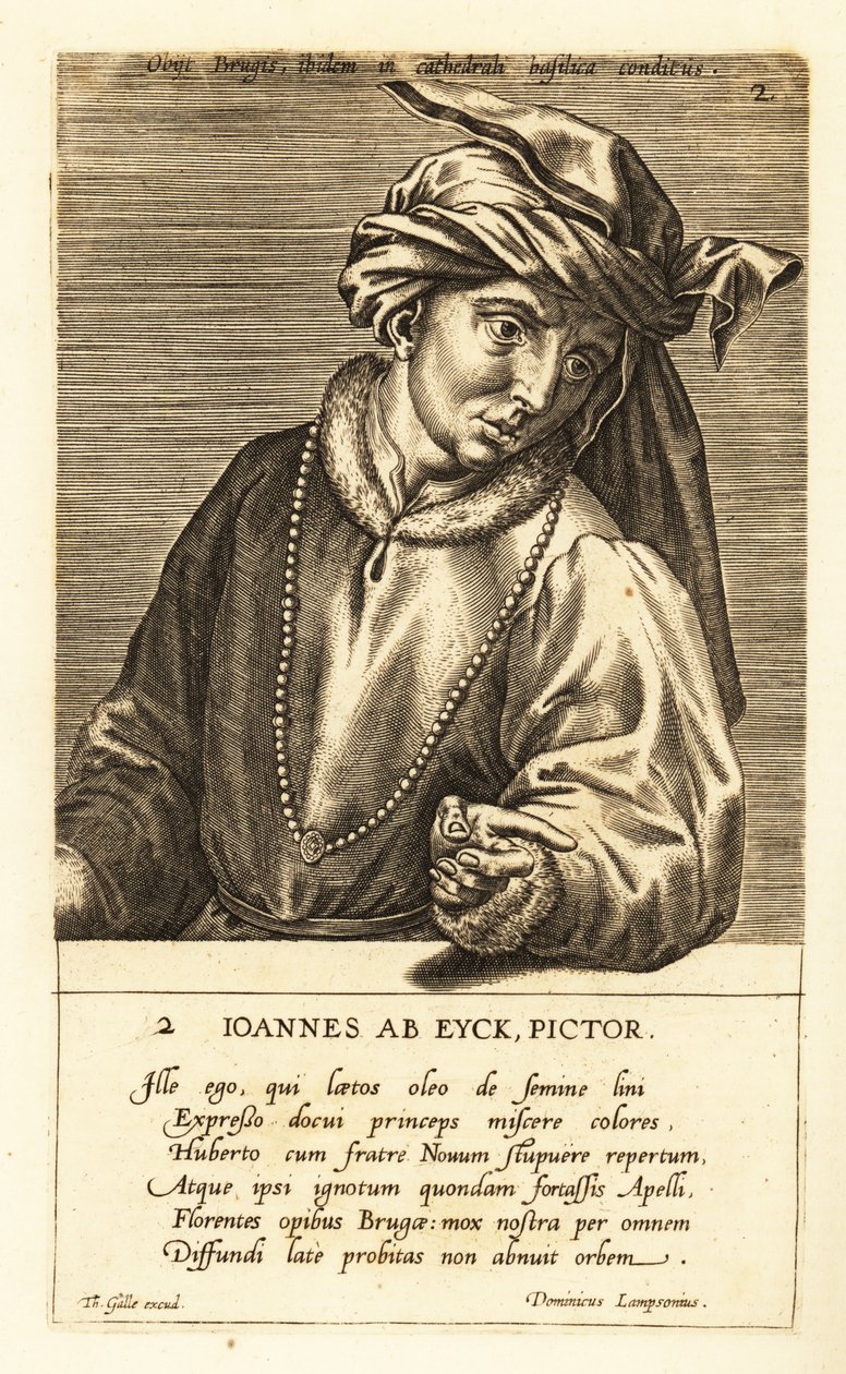 Portræt af Jan van Eyck, nederlandsk maler af tidlig nordrenæssancekunst af Johannes Wierix