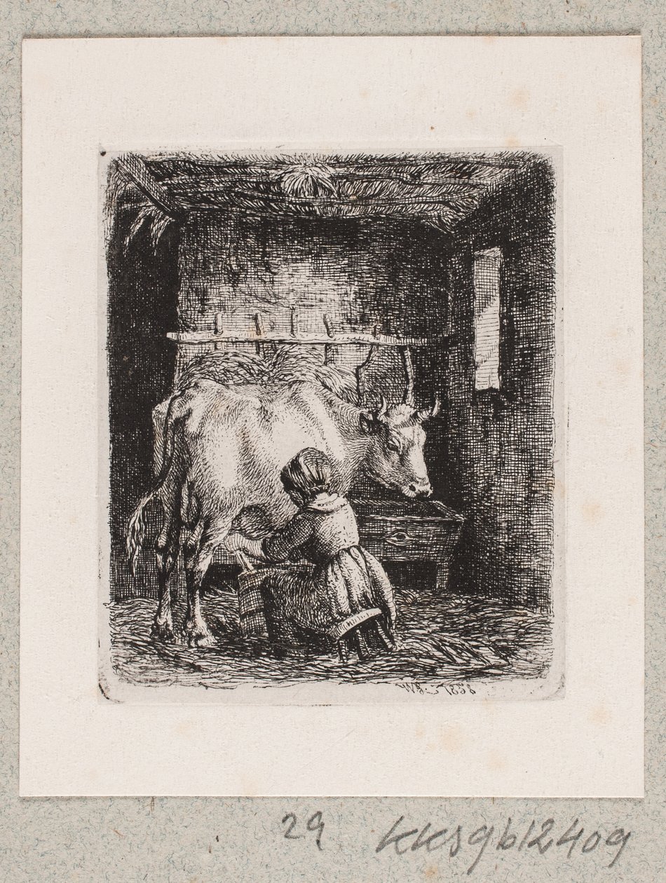 En pige malker en ko af Johannes Wilhelm Zillen