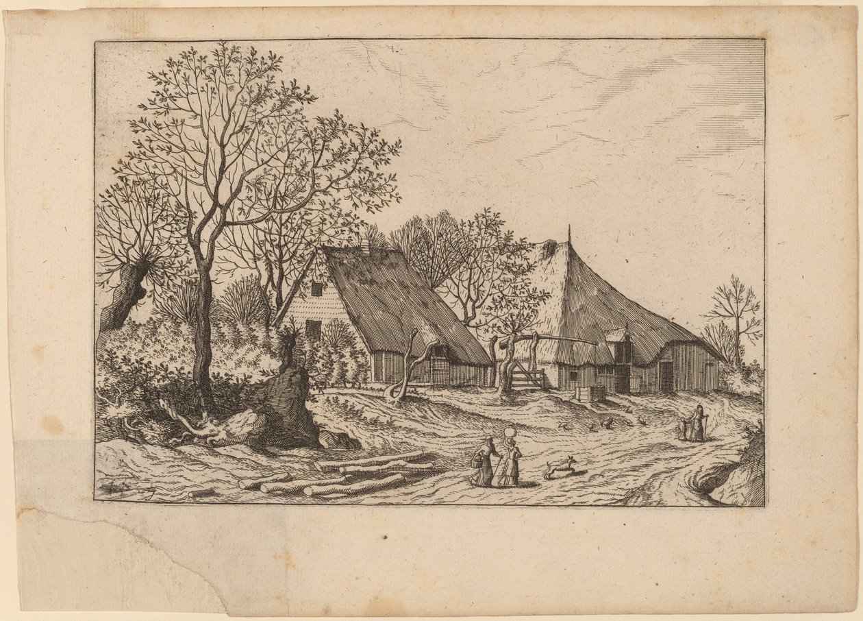 Gård med Skur og Trækbrønd af Johannes and Lucas van Doetechum after Master of the Small Landscapes