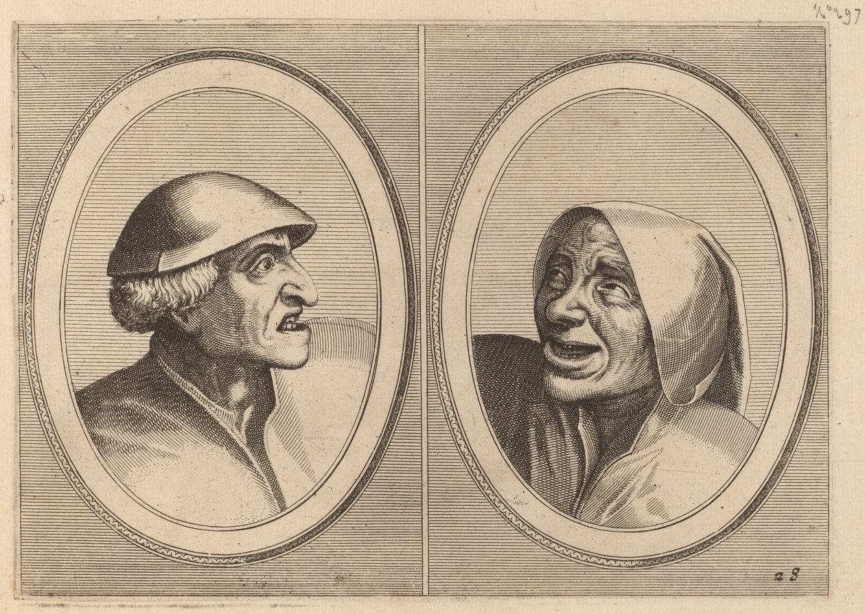 "Tyv-esque Tijs" og "Sneeze Spoel-de-Nap" af Johannes and Lucas van Doetechum after Pieter Bruegel the Elder