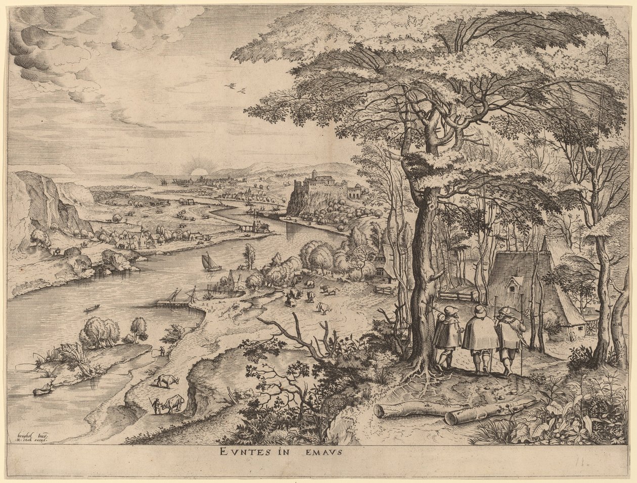 Pilgrimmene til Emmaus af Johannes and Lucas van Doetechum after Pieter Bruegel the Elder