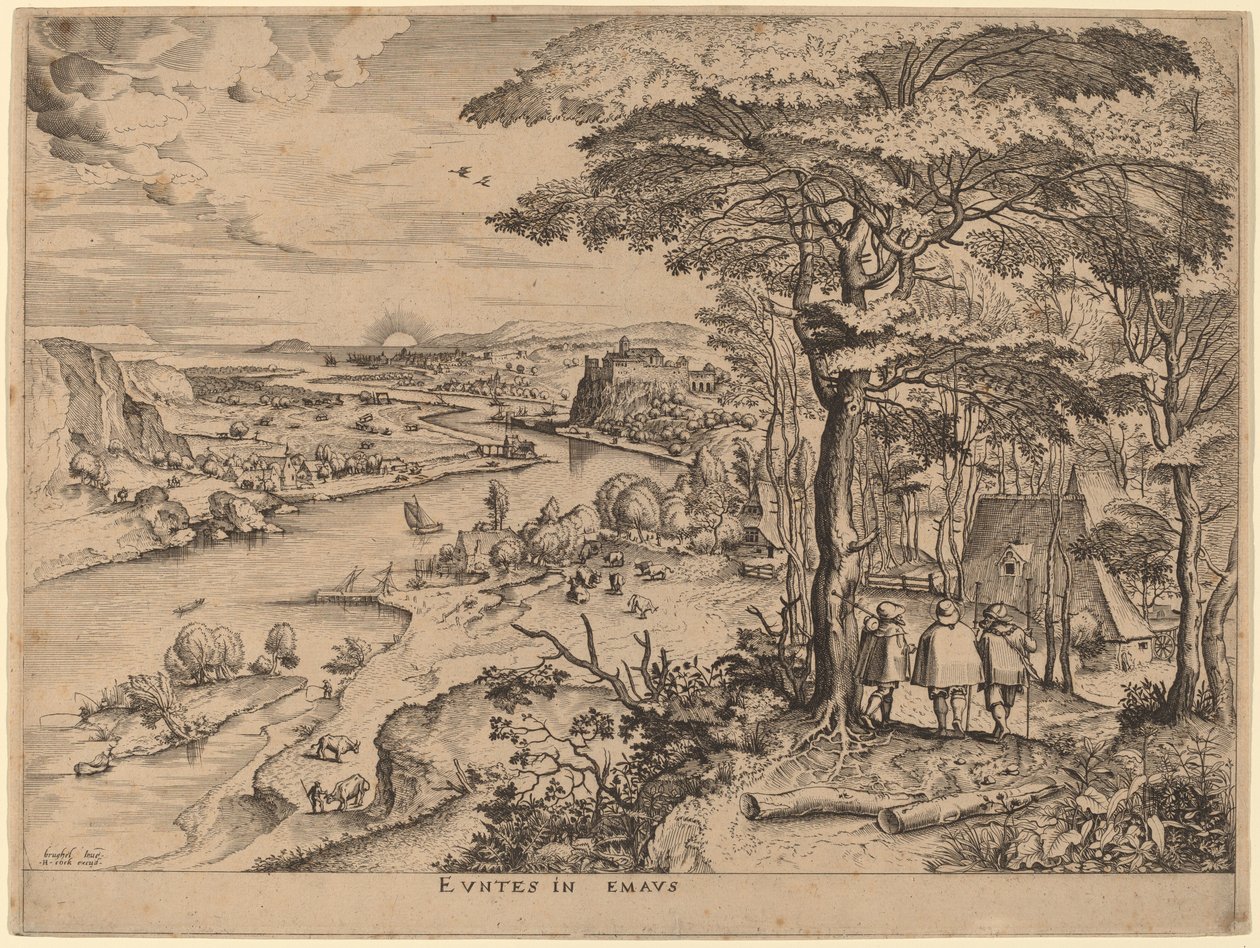 Pilgrimmene til Emmaus af Johannes and Lucas van Doetechum after Pieter Bruegel the Elder