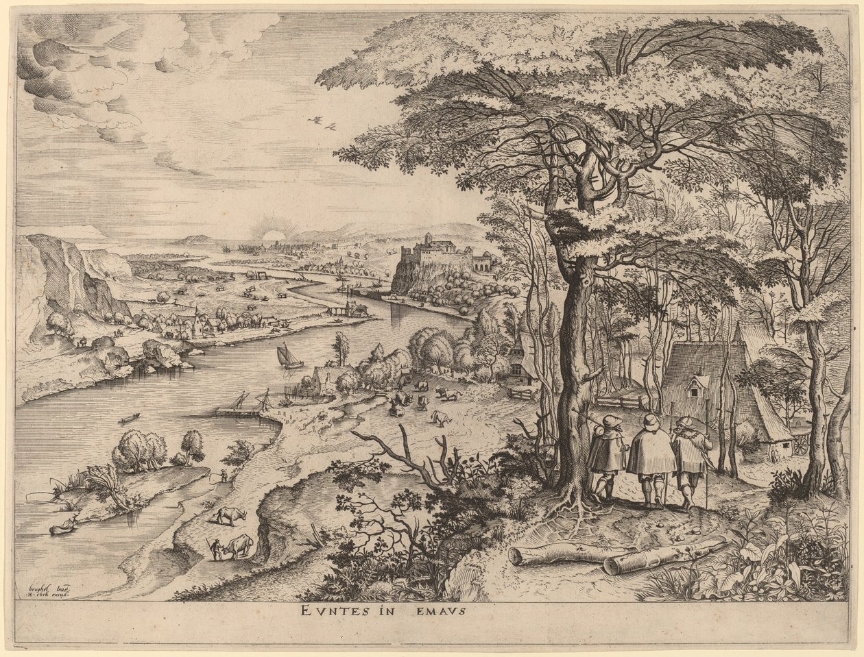 Pilgrimmene til Emmaus af Johannes and Lucas van Doetechum after Pieter Bruegel the Elder