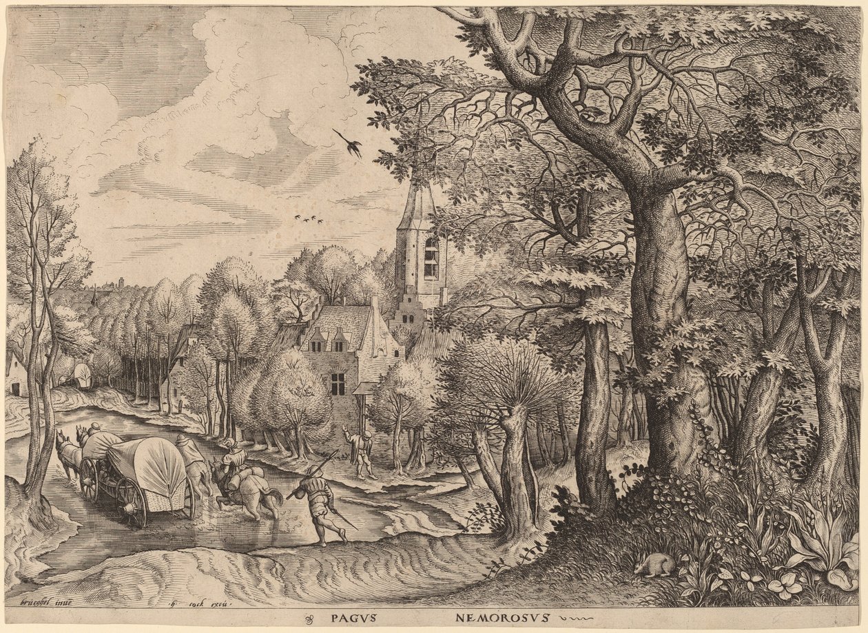 Pagus Nemorosus (Skovklædt landsby) af Johannes and Lucas van Doetechum after Pieter Bruegel the Elder