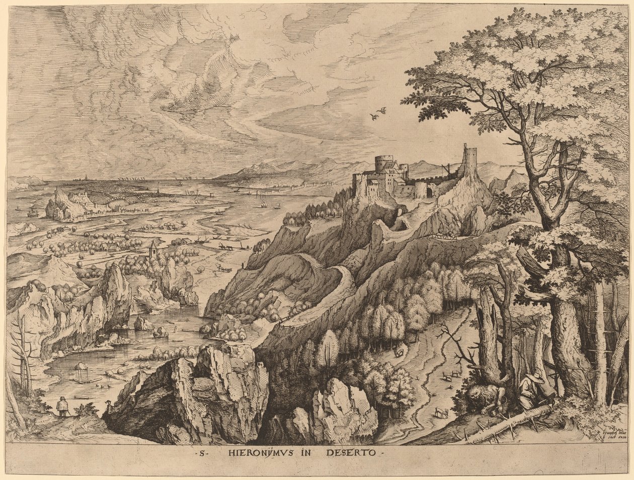 S. Hieronymus i Deserto (Sankt Hieronymus i ørkenen) af Johannes and Lucas van Doetechum after Pieter Bruegel the Elder