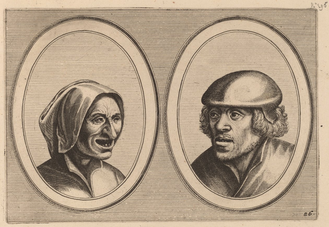 "Woman Verneem-al" og "Hans de Pluym-strijcker" af Johannes and Lucas van Doetechum after Pieter Bruegel the Elder