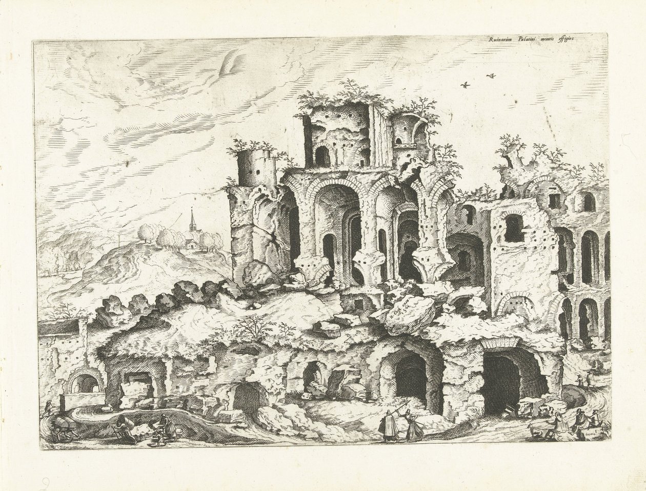 Tredje udsigt over ruinerne af Palatinerhøjen Romerske ruiner, 1561 (serietitel) af Johannes of Lucas van Doetechum (attributed to)