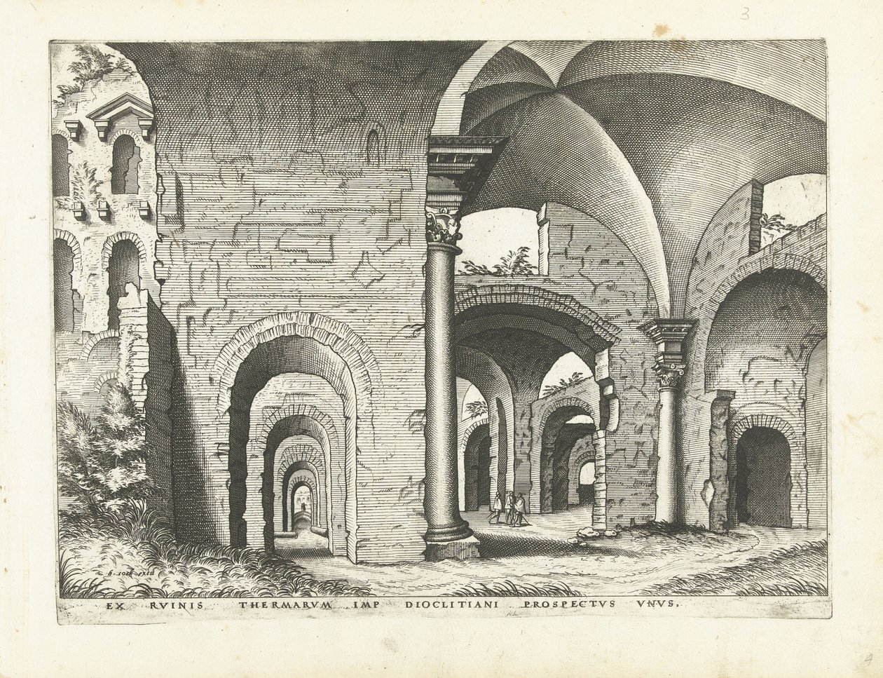 Udsigt over Diocletians bade Romerske ruiner, 1561 (serietitel) af Johannes of Lucas van Doetechum (attributed to)
