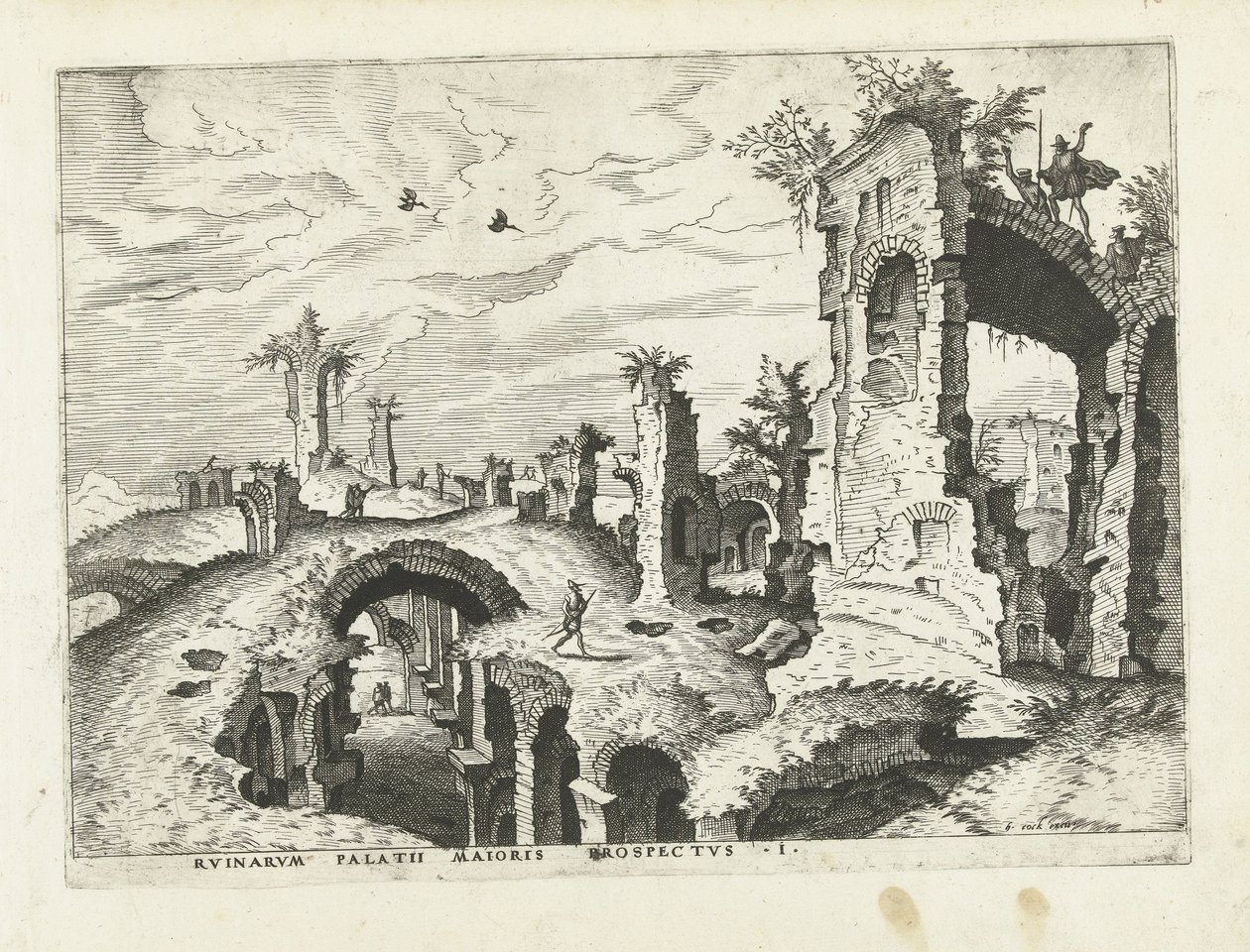 Udsigt over ruinerne på Palatinerhøjen Romerske ruiner, 1561 (serietitel) af Johannes of Lucas van Doetechum (attributed to)