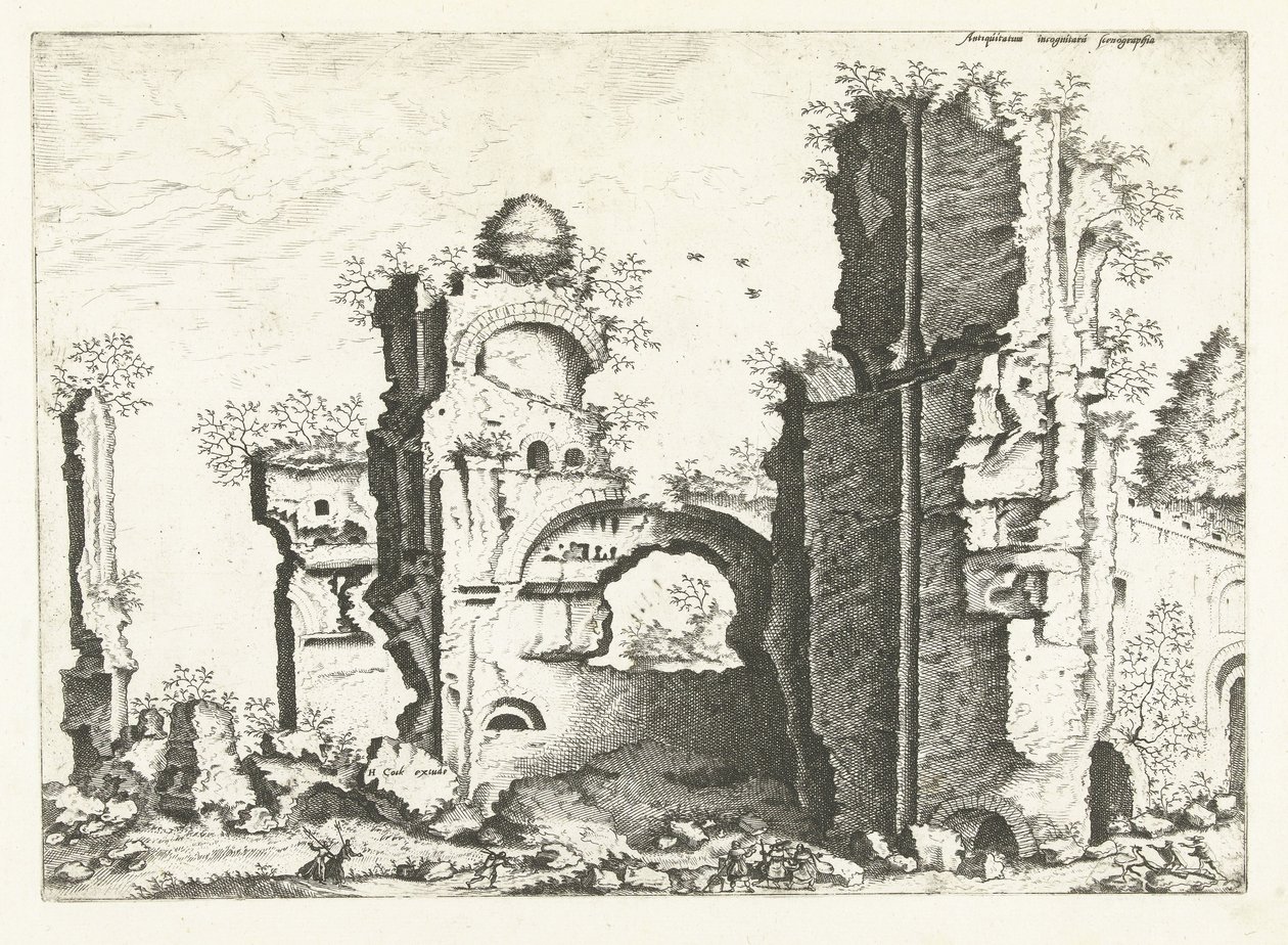 Udsigt over ruiner, muligvis Caracalla-badene Romerske ruiner, 1561 (serietitel) af Johannes of Lucas van Doetechum (attributed to)
