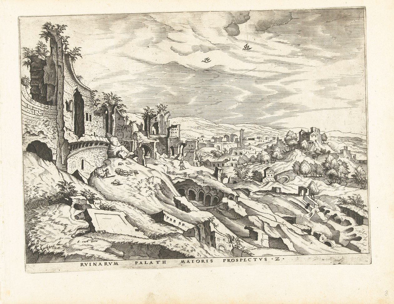 Anden udsigt over Palatinerhøjen i Rom Romerske ruiner, 1561 (serietitel) af Johannes of Lucas van Doetechum (attributed to)