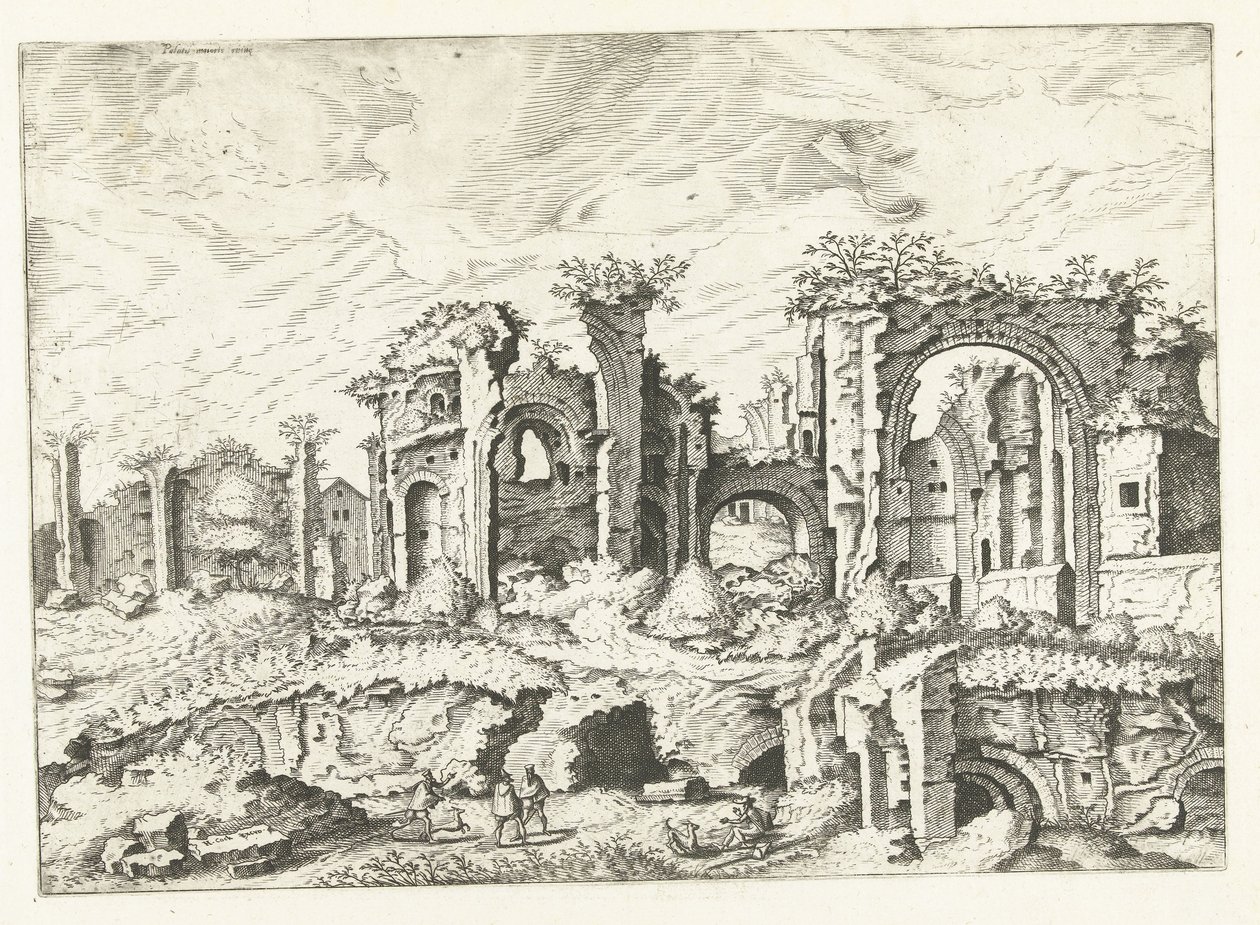 Fjerde udsigt over ruiner på Palatinerhøjen Romerske ruiner, 1561 (serietitel) af Johannes of Lucas van Doetechum (attributed to)