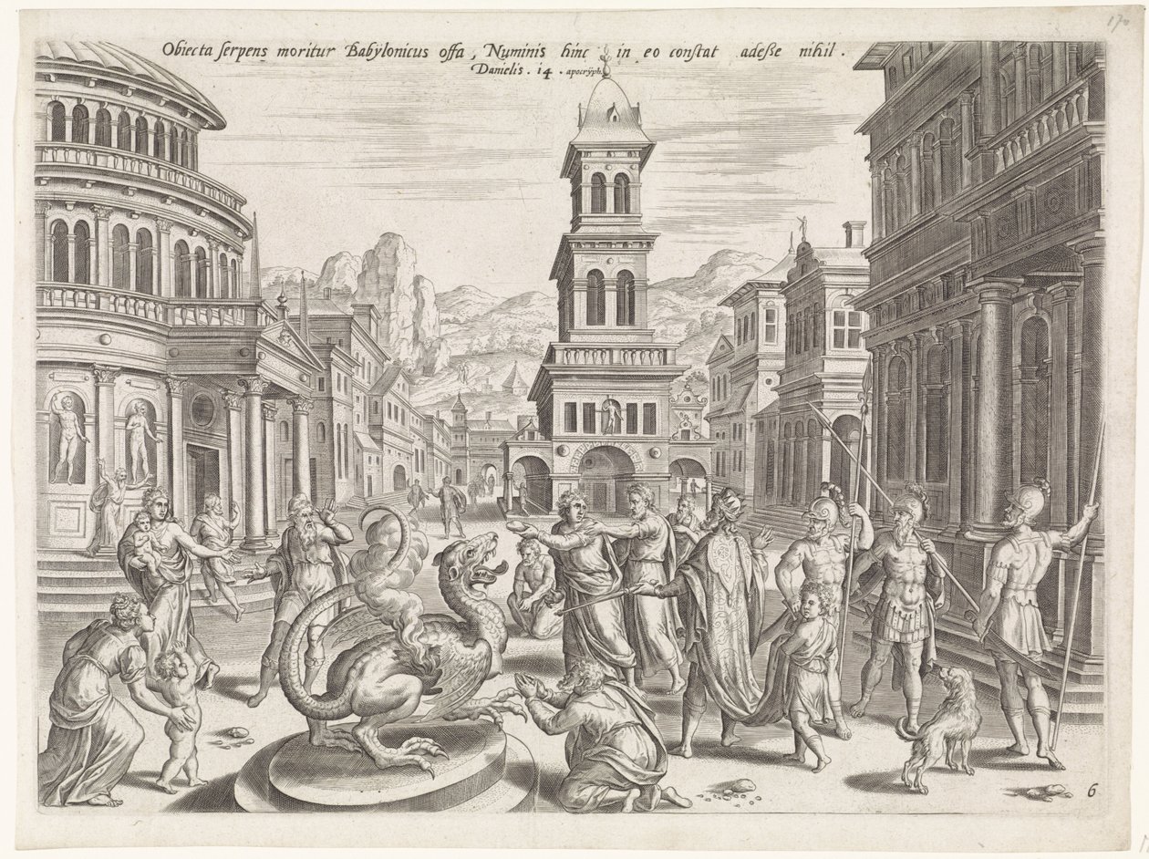 Daniel og dragen Daniels historie (serietitel) Theatrum biblicum (...) (serietitel) af Johannes of Lucas van Doetechum