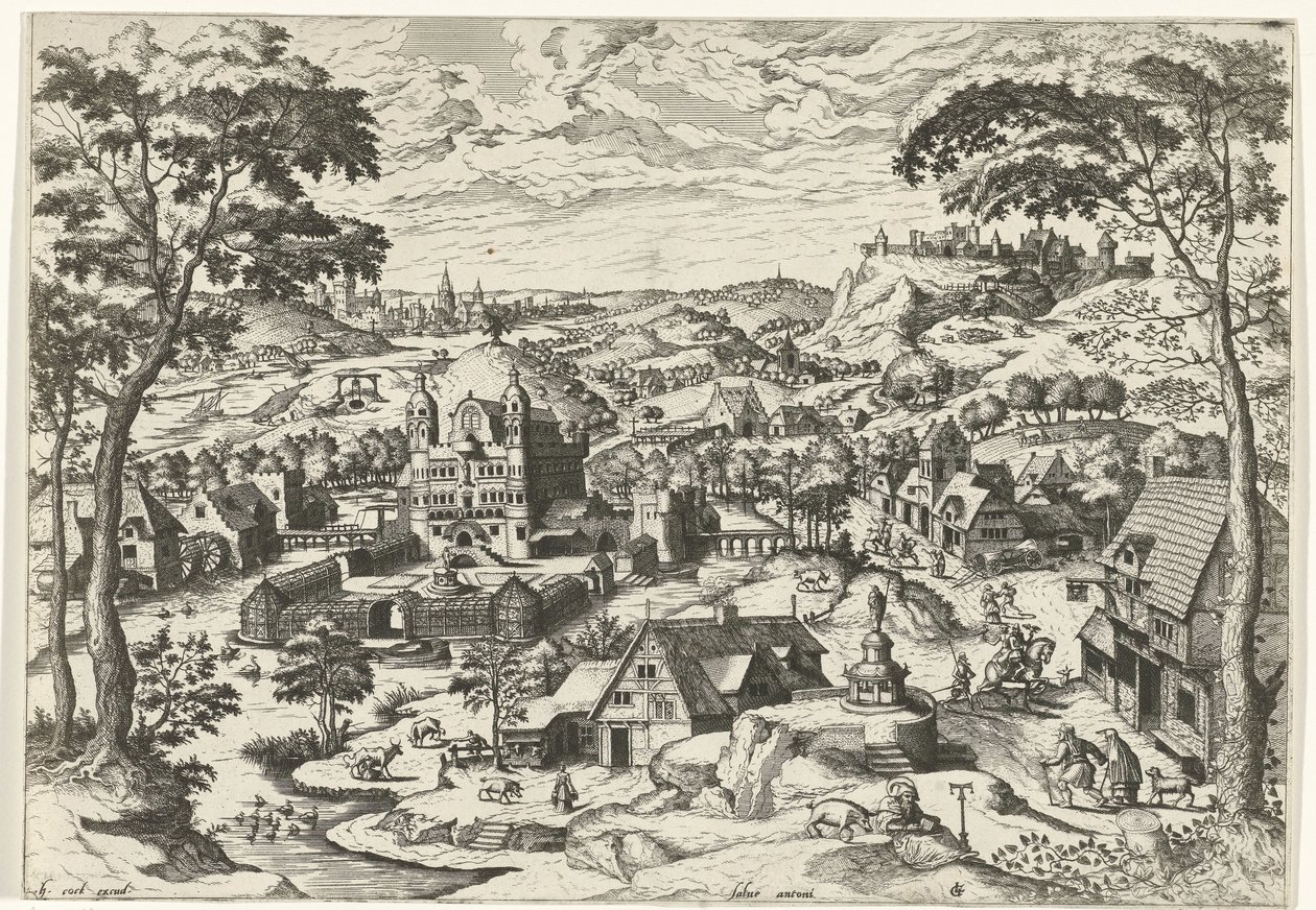 Landskab med Sankt Antonius Salve antoni (titel på objekt) Landskaber med kristne historier (serietitel) af Johannes of Lucas van Doetechum