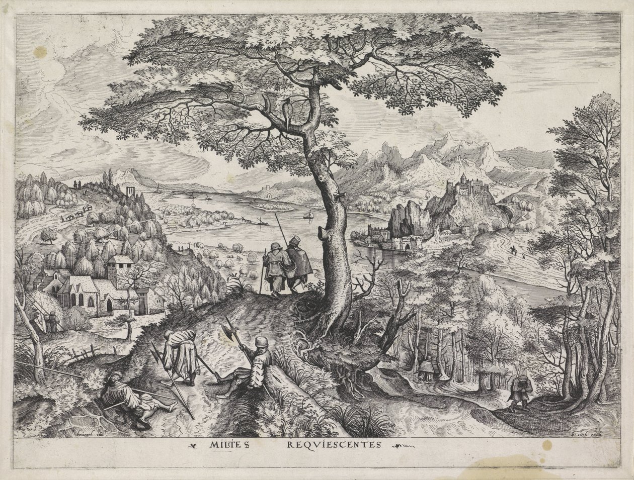 Landskab med hvilende soldater Milites Requiescentes (titel på objekt) Store landskaber (serietitel) af Johannes of Lucas van Doetechum