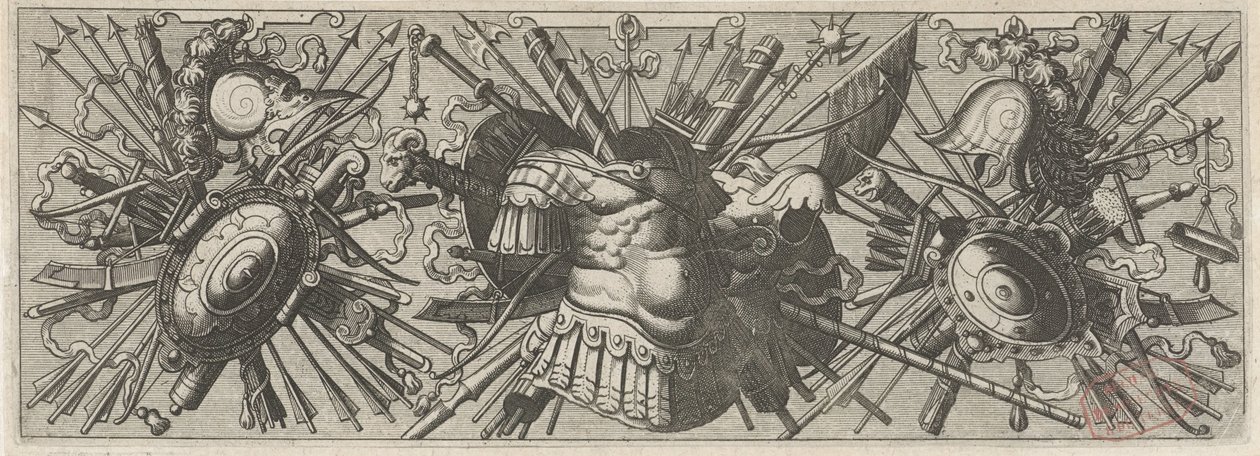 Panoply. Frise med romerske arme, nederste del Panoplia sev armamentarium... (serietitel) af Johannes of Lucas van Doetechum