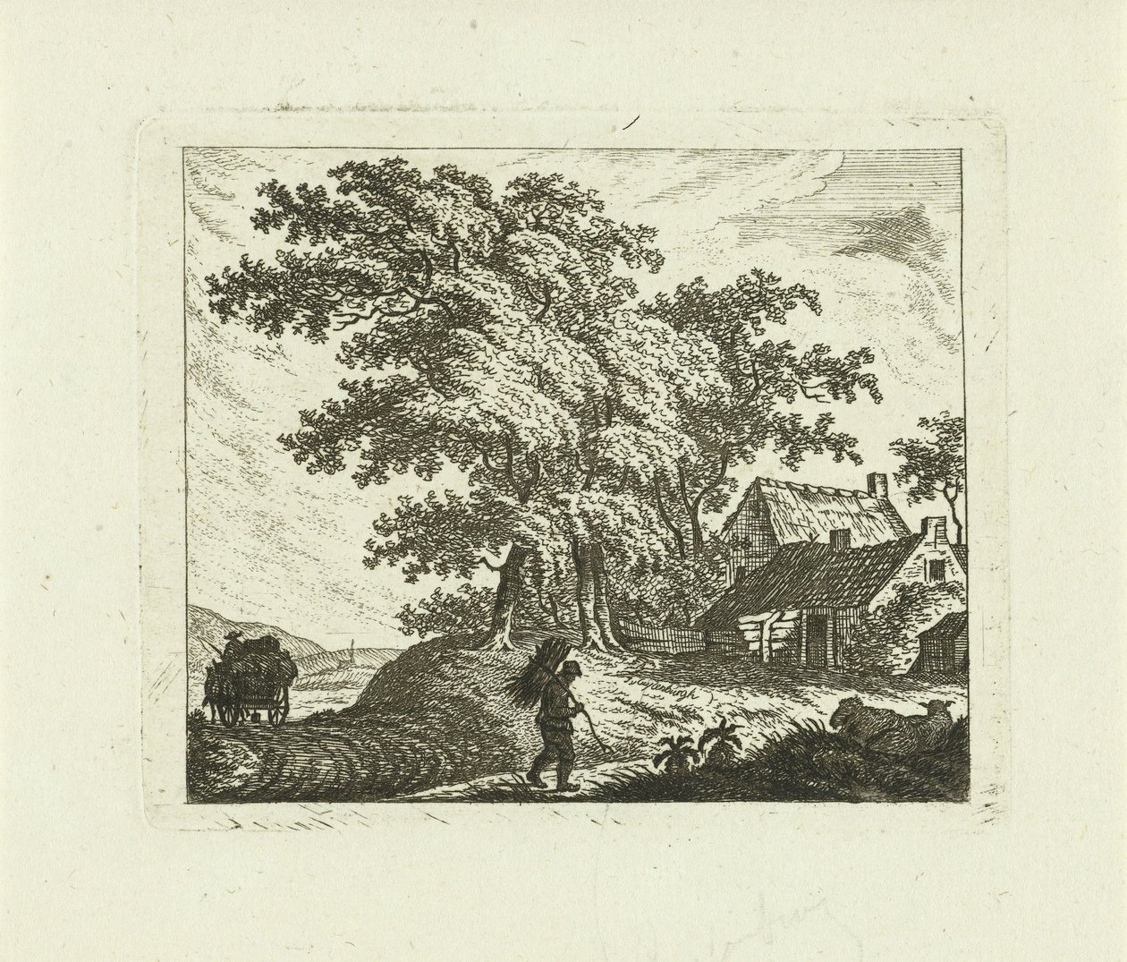 Landskab med gård og mand med bøsse af Johannes van Cuylenburgh