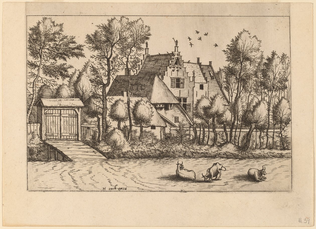 Landsted med grøft af Johannes van Doetechum, the Elder and Lucas
