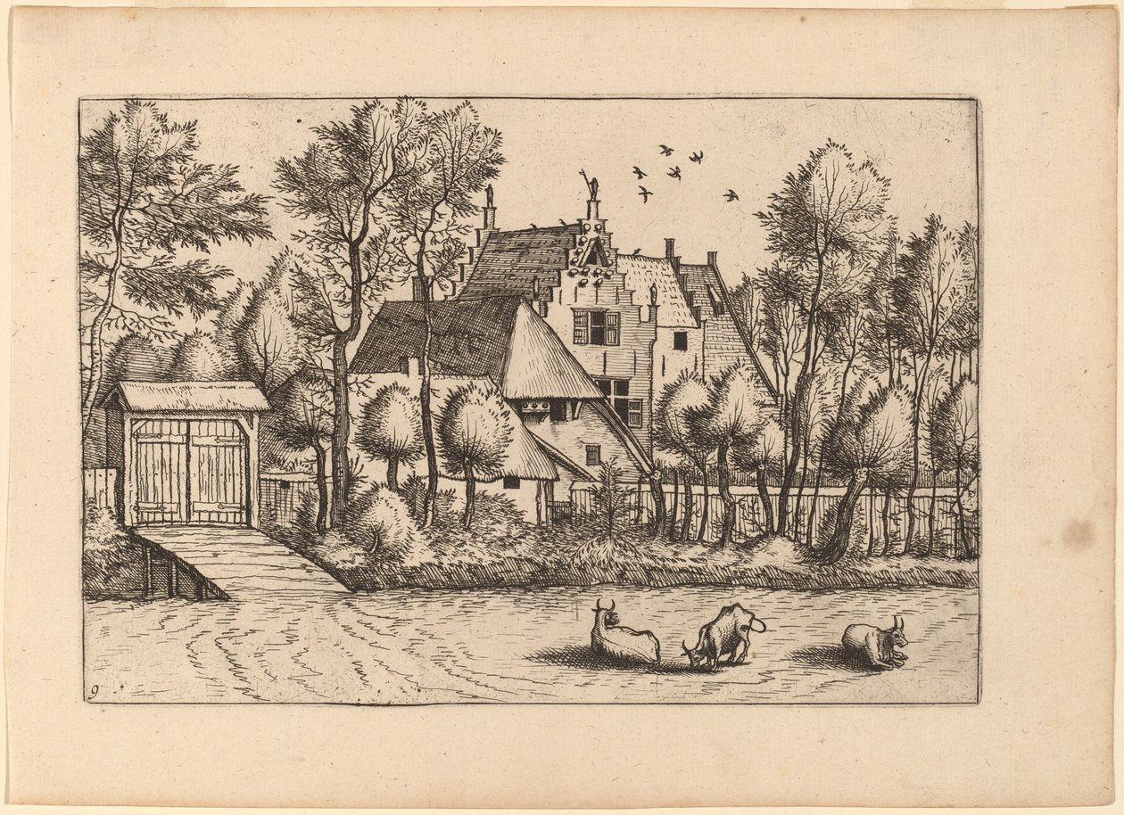 Landsted med grøft af Johannes van Doetechum, the Elder and Lucas