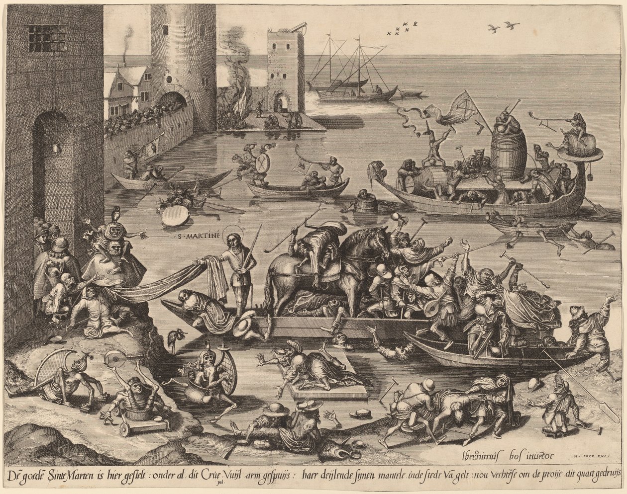 Sankt Martin med sin hest i et skib af Johannes van Doetechum, the Elder, and Lucas