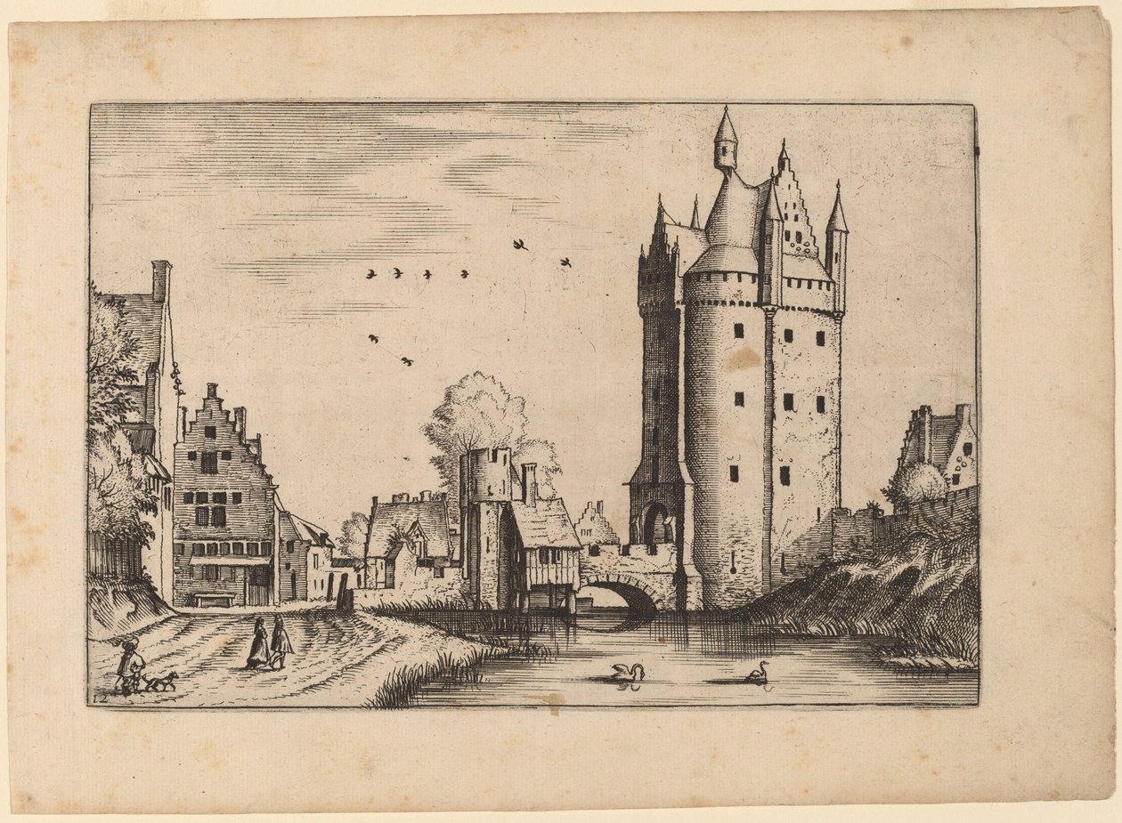 Byport med landhuse af Johannes van Doetechum, the Elder and Lucas