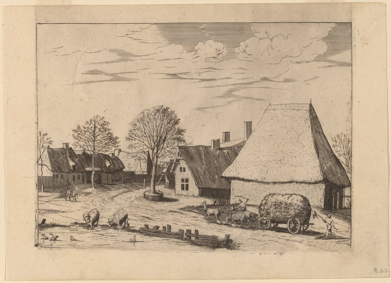 Landsbygade med høvogn af Johannes van Doetechum, the Elder and Lucas