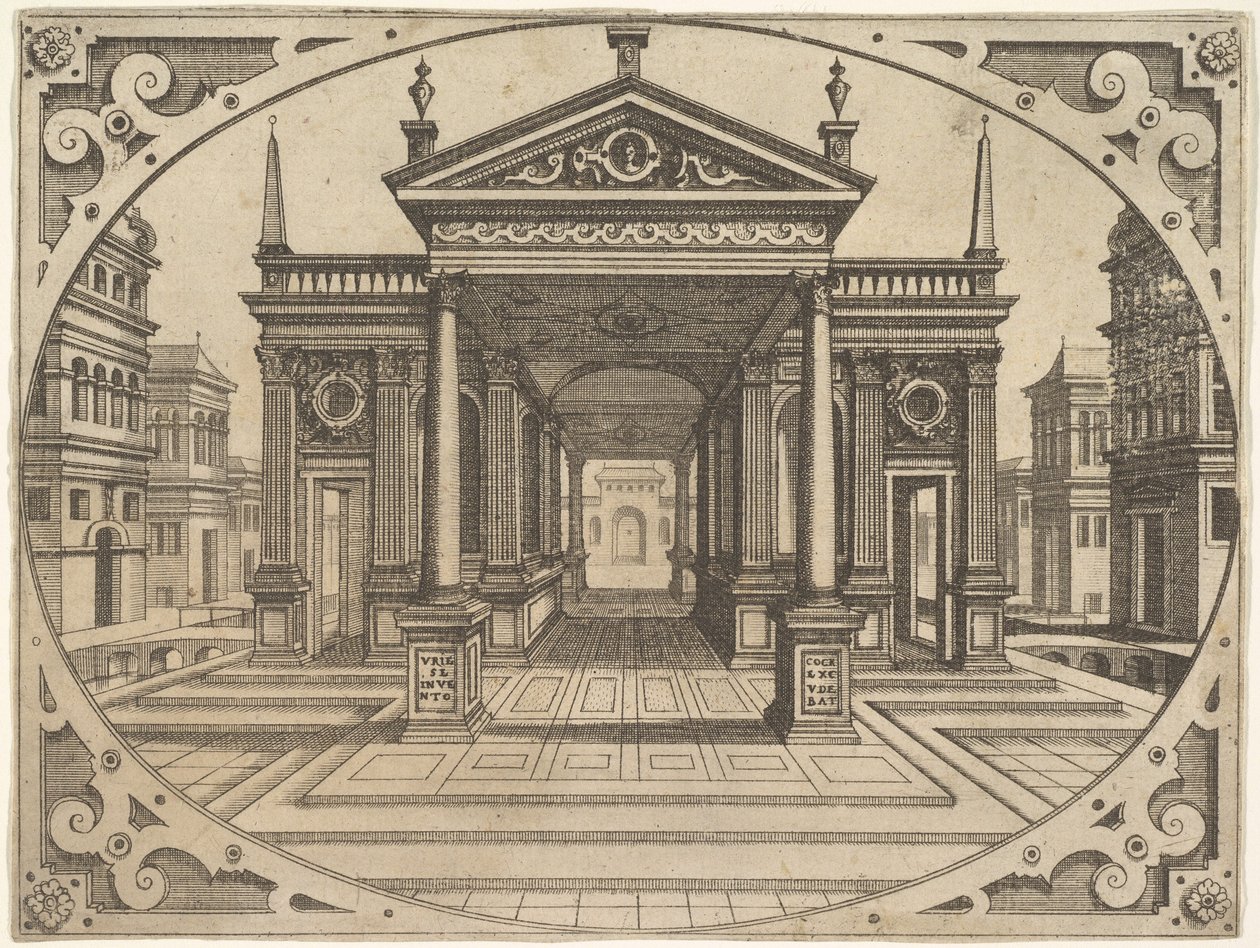 Tallerken fra Scenographiae..., ca. 1560. af Johannes van Doetecum I