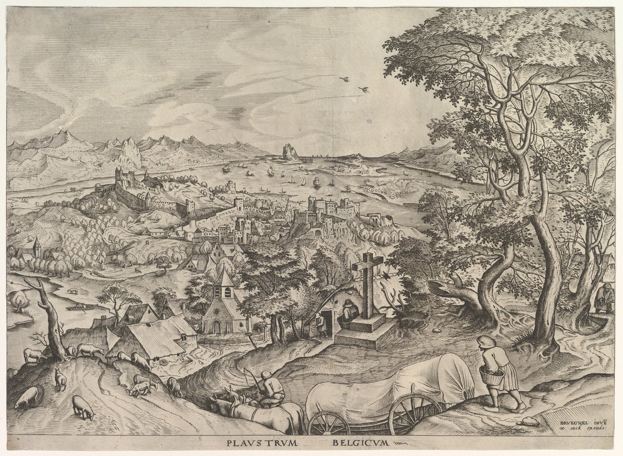 Den belgiske vogn Plaustrum Belgicum fra De store landskaber, ca. 1555-56. af Johannes van Doetecum I